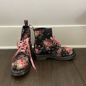 Dr. Martens Black and Floral Pattern with Silk Laces